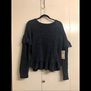Navy Ruffle Sleeve Sweater - NWT